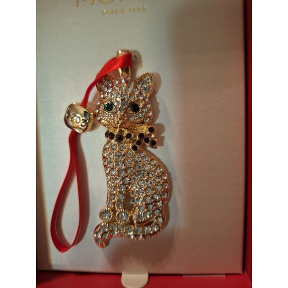 Monet Kitty Cat 2024 Ornament Rhinestone Gold Tone Christmas - Picture 3 of 4